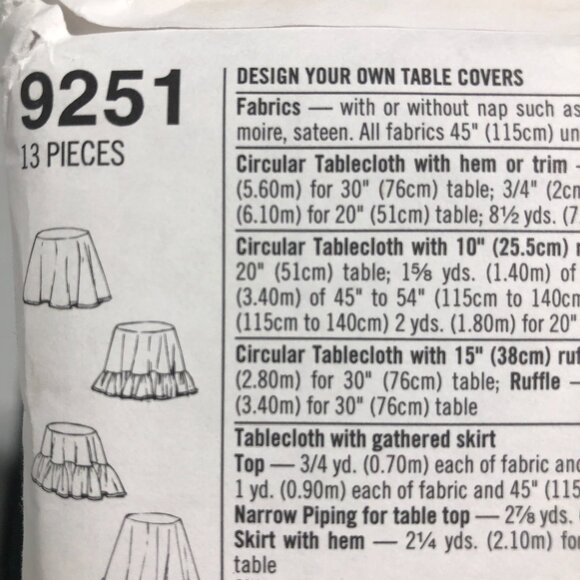 Vintage Simplicity 9251 SEWING Pattern Table covers Cloths 90s - Picture 3 of 7